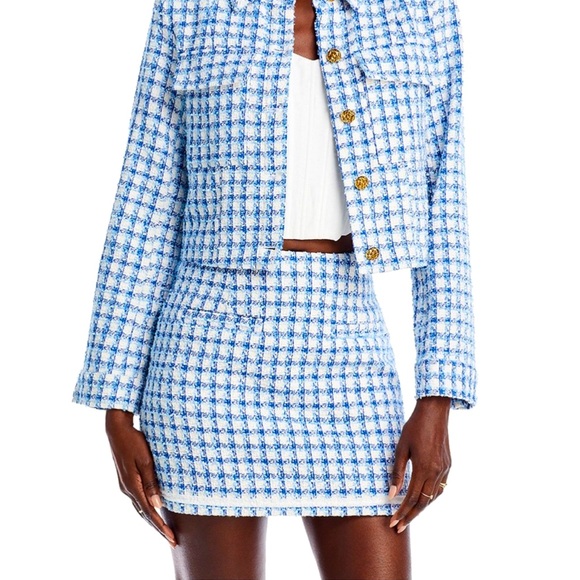 Aqua X Liat Baruch Womens Blue White Tweed Collar Long Sleeve Button Up Jacket M - Picture 1 of 3